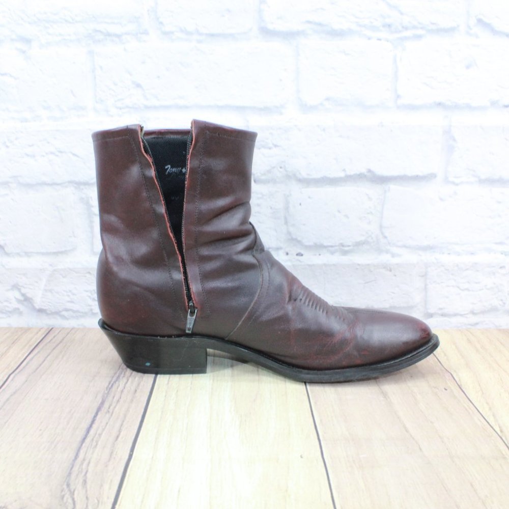 Tony Lama Brown Leather Side Zip Western Cowboy Ankle Boots Size 9.5 - Picture 7 of 11